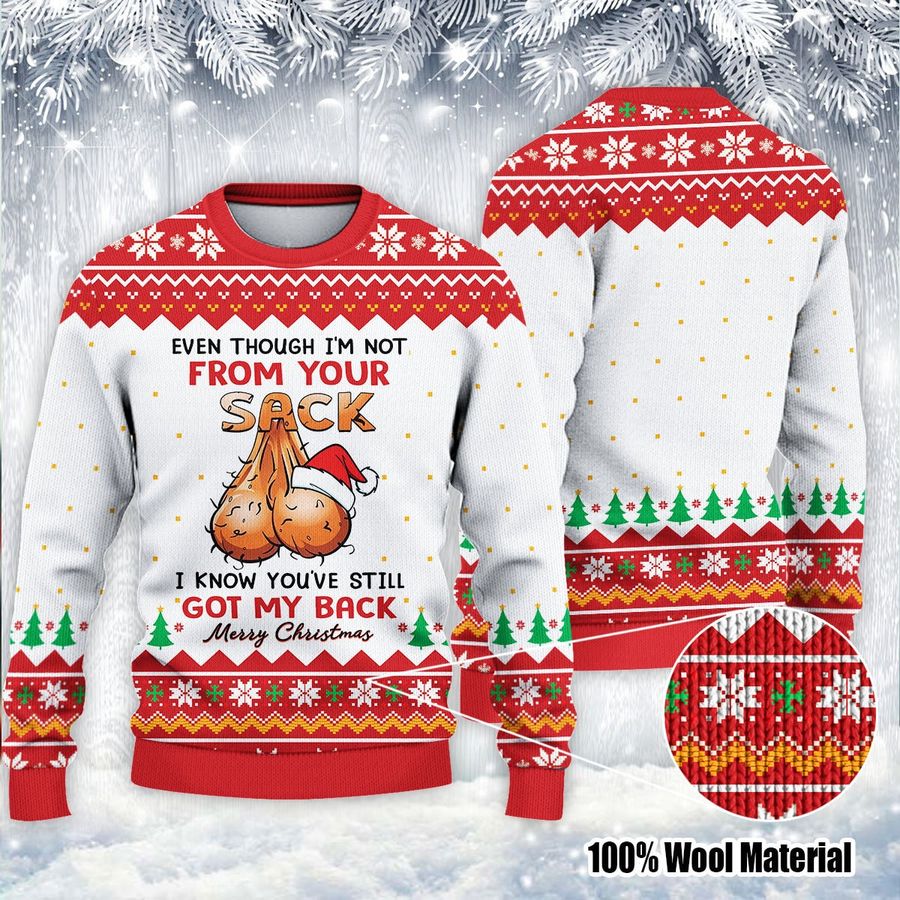 Even Though I'm Not From Your Sack You've Still Got My Back Ugly Dad Christmas Happy Xmas Wool Knitted Sweater