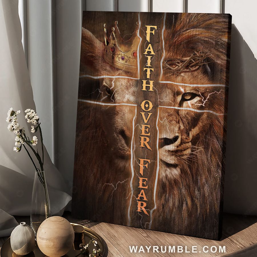 Faith Over Fear, Lion King, God Cross Poster