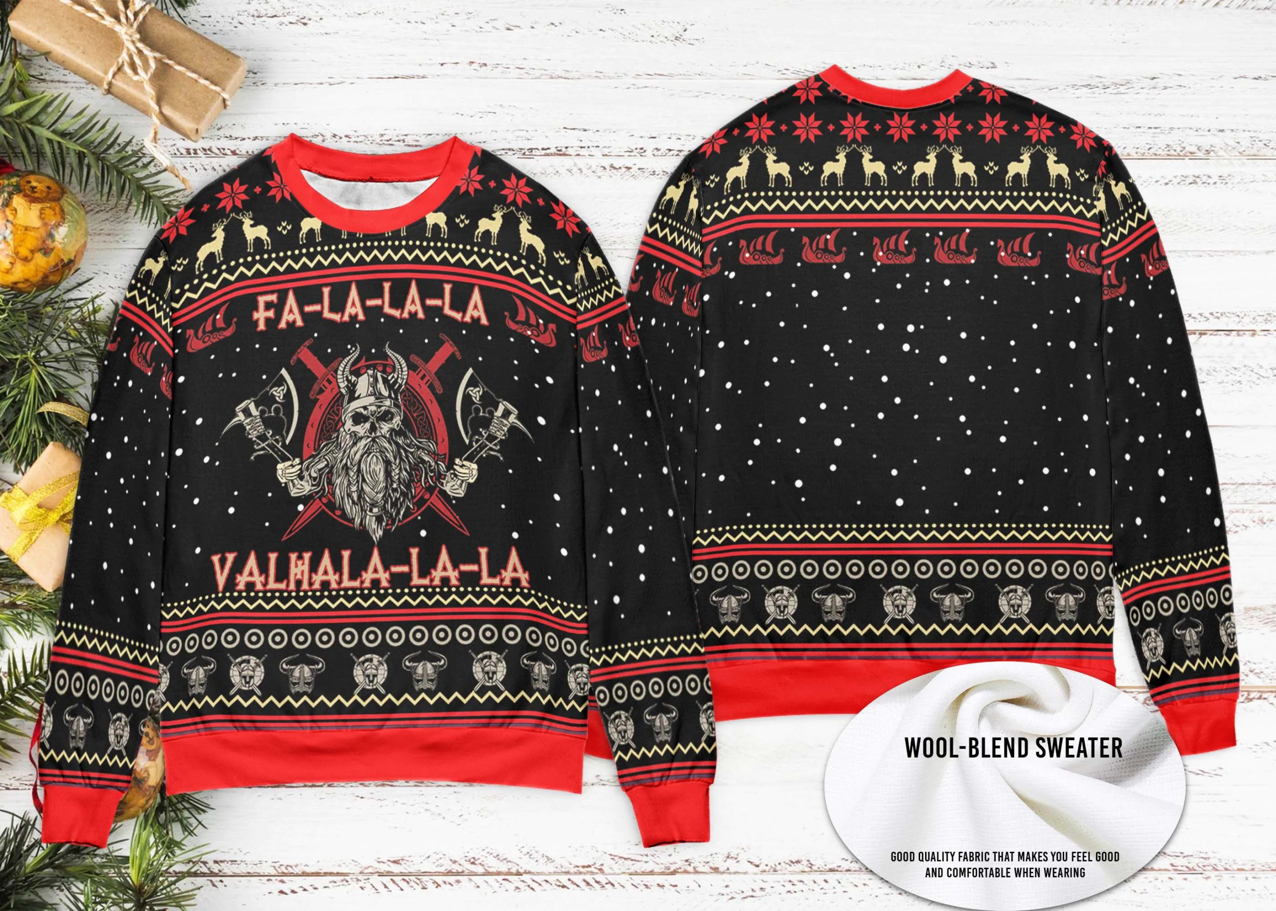 Falalala Valhala Viking Ugly Viking Ugly Matching 2022 2022 Christmas Happy Xmas Wool Knitted Sweater