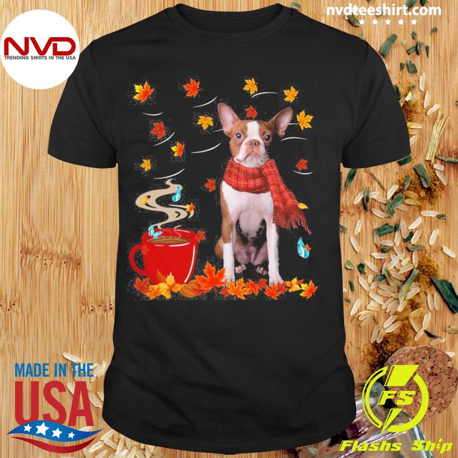 Fall Hot Chocolate Red Boston Terrier Shirt