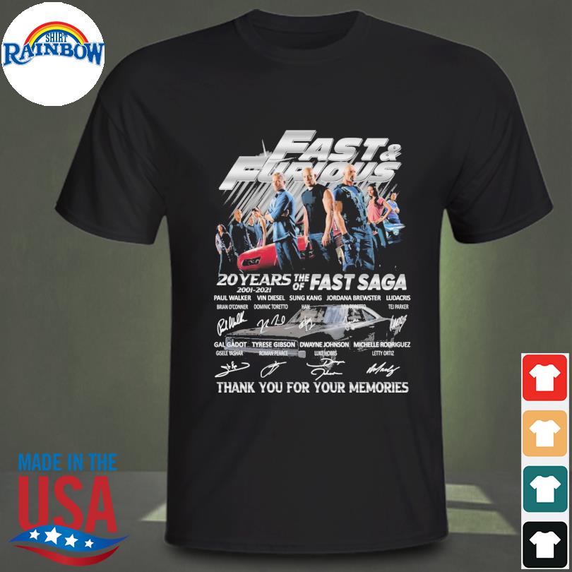 Fast And Furious 20 years the of fast saga thank you for your memories signatures shirt