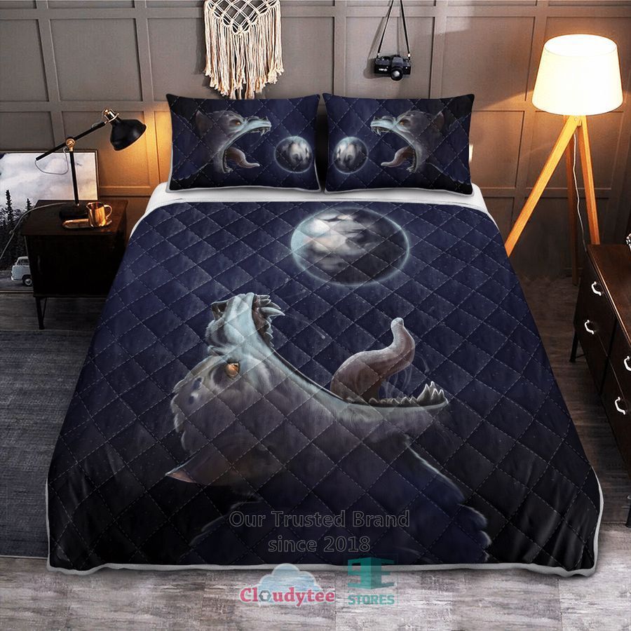 Fenrir Wolf trying to swallow the moon Viking Quilt Bedding Set – LIMITED EDITION