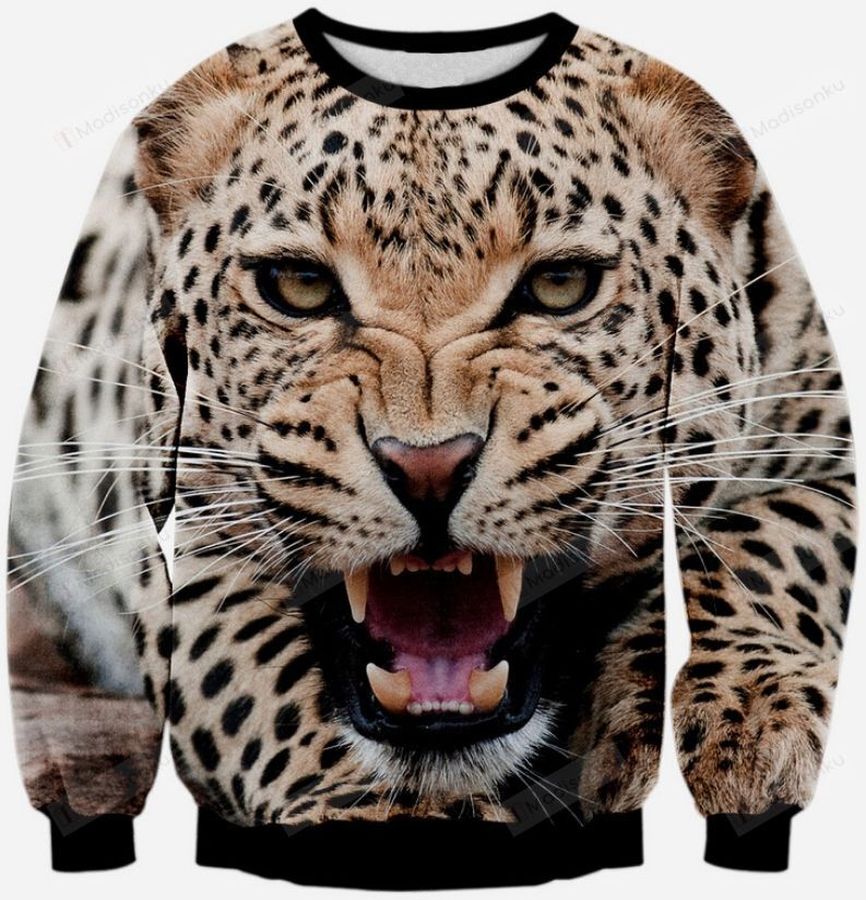 Fierce Cheetah Ugly Christmas Sweater, All Over Print Sweatshirt