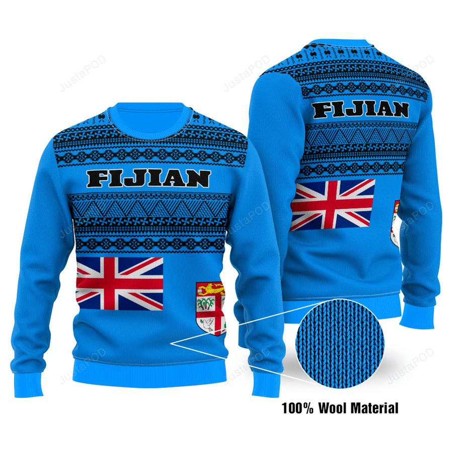 Fijian Blue Pattern Ugly Christmas Sweater All Over Print Sweatshirt