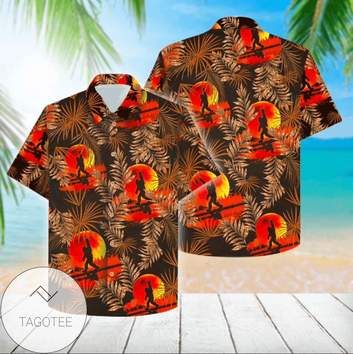 Find Bigfoot Red Moon Hawaiian Aloha Shirts Dh