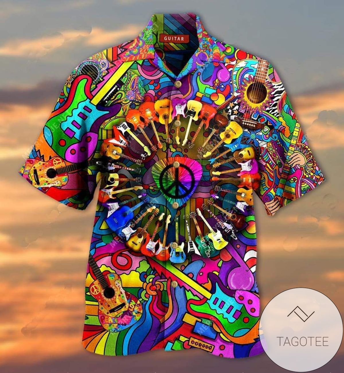 Find Colorful Hippie Guitar Unisex Hawaiian Aloha Shirts