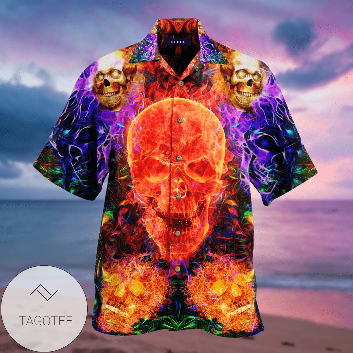 Find Dark Flame Skull On Fire Colorful Unisex Hawaiian Aloha Shirts Dh