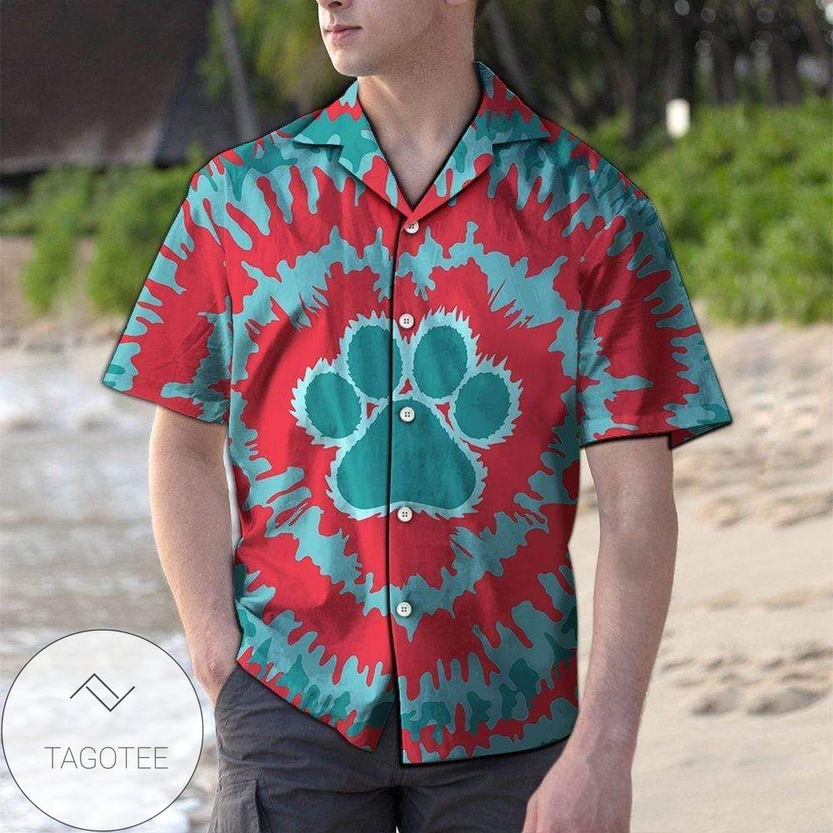 Find Tie-dye Dog Foot Hippie Hawaiian Aloha Shirts