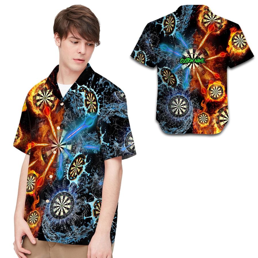 Fire And Water Darts Custom Name Men Hawaiian Shirt For Game Lovers