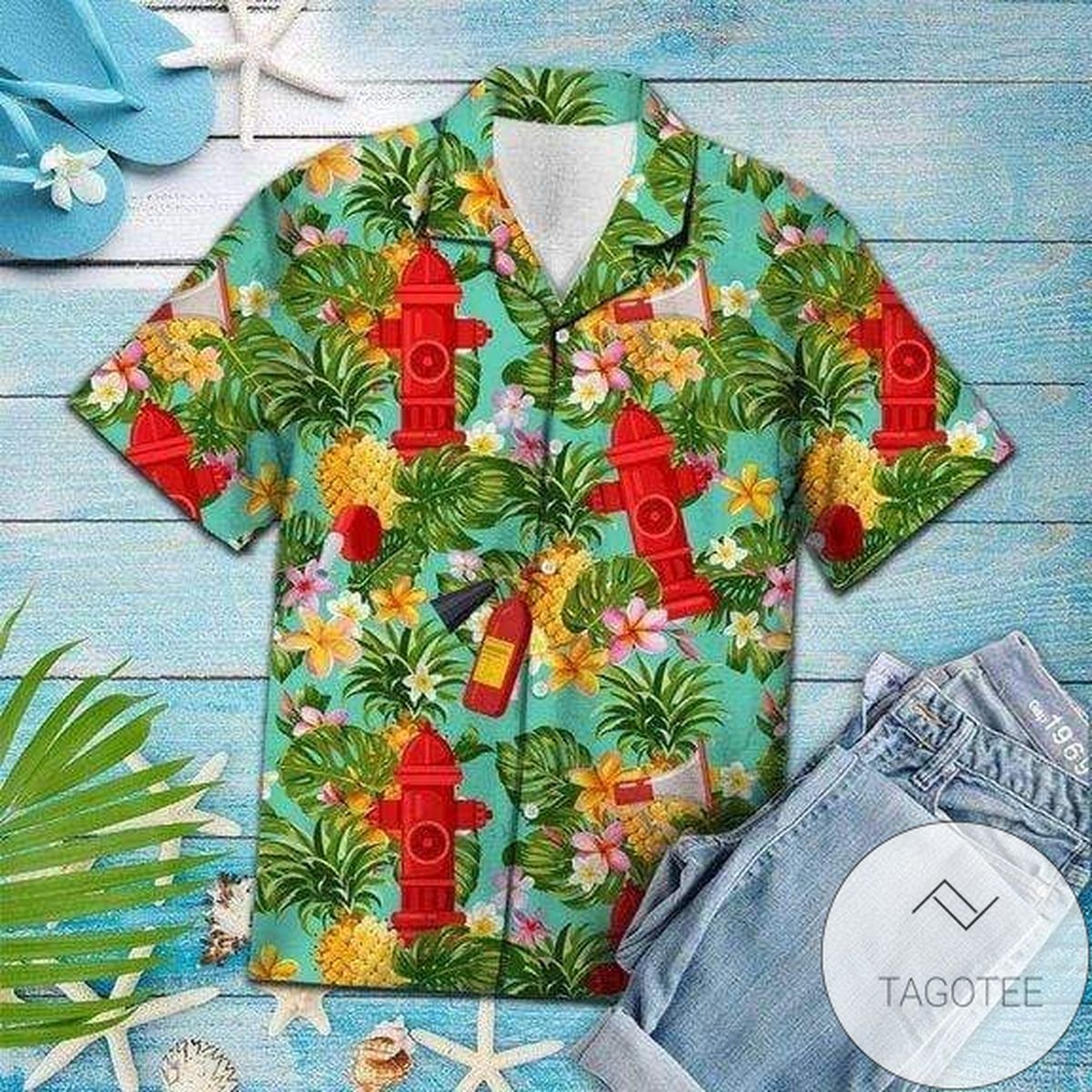 Firefighter Pineapple Tropical Hawaiian Aloha Shirts