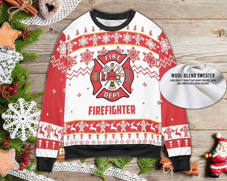Firefighter Ugly Ugly Holiday 2022 Unique Christmas Happy Xmas Wool Knitted Sweater
