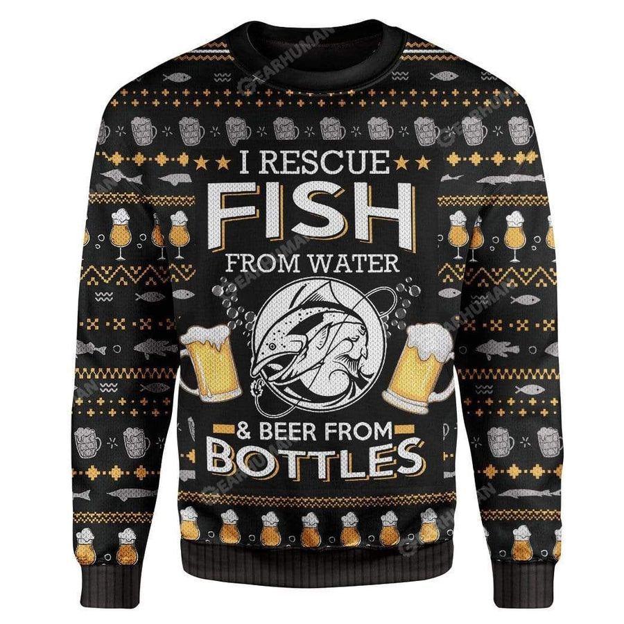 Fish And Beer I Rescue Fish From Water And Beer From Bottles For Unisex Ugly Christmas Sweater, Ugly Sweater, Christmas Sweaters