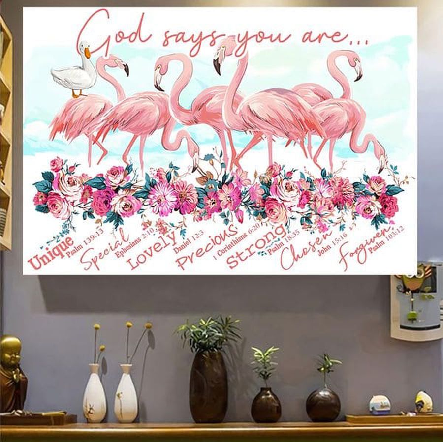 Flamingo Poster, Flamingo Lover, God Says You Are Lovely Precious Strong Special Poster
