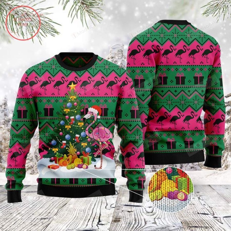 Flamingo Tree Ugly Christmas Sweater, All Over Print Sweatshirt