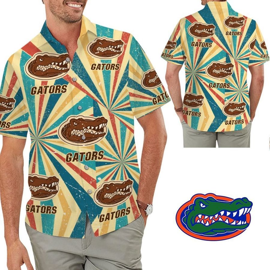 Florida Gators Retro Vintage Style Short Sleeve Button Up Tropical Aloha Hawaiian Shirts For Men Women For Trumpeters On Beach Summer Vacation University Of Florida