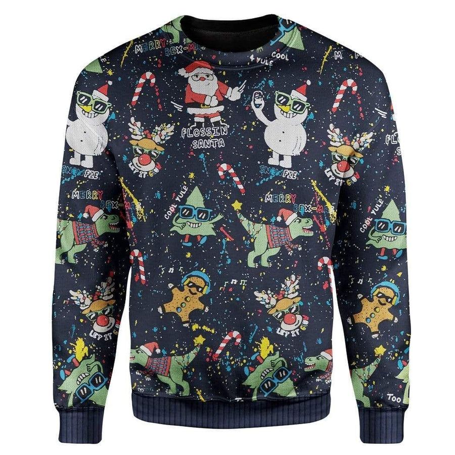 Flossin Santa Snowfie Merry Rex-mas Cool Yule Ugly Sweater