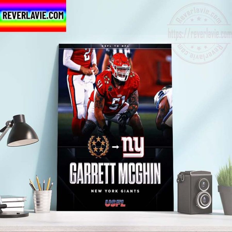 Former New Jersey Generals OT Garrett McGhin Signed New York Giants Wall Art Poster Canvas
