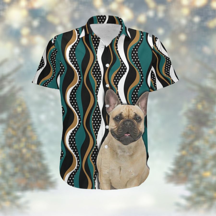 French Bulldog Hawaiian Aloha Tropical Floral Men Beach Button Up Shirt For Dog Owners And Pet Lovers On Summer Vacation
