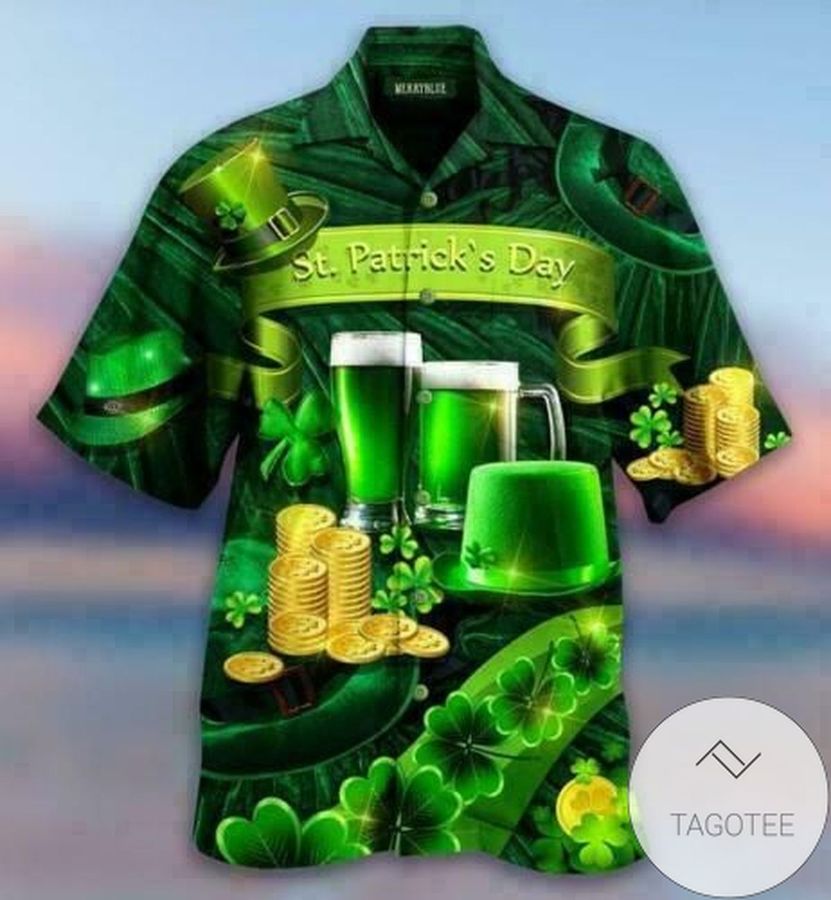 Full Green Beer St Patricks Day Green Hawaiian Aloha Shirts