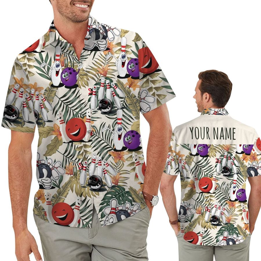 Funny Bowling Tropical Floral Custom Name Personalized Gifts Men Aloha Hawaiian Shirt For Bowler Sport Lovers On Beach Summer