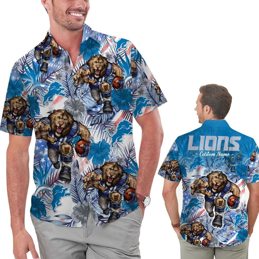 Detroit Lions Personalized Name Tropical Floral Men Women Hawaiian Shirt  And Shorts For NFL Football Fans - YesItCustom