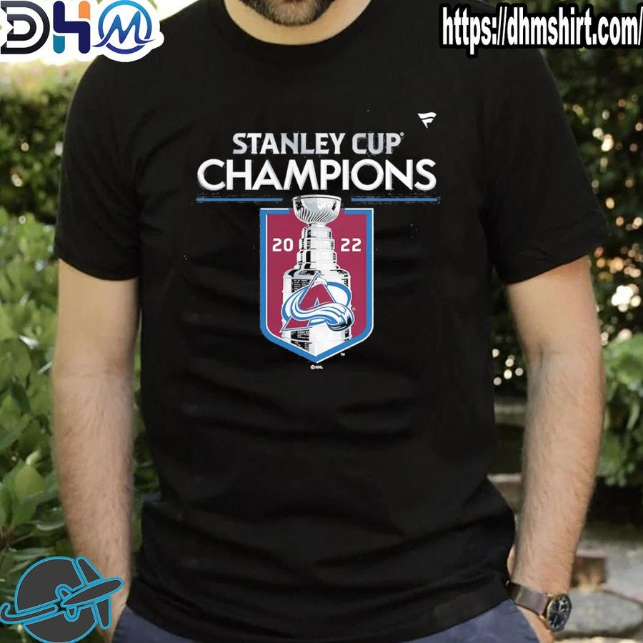 Funny fanatics branded Colorado avalanche heathered charcoal 2022 stanley cup champions locker room shirt