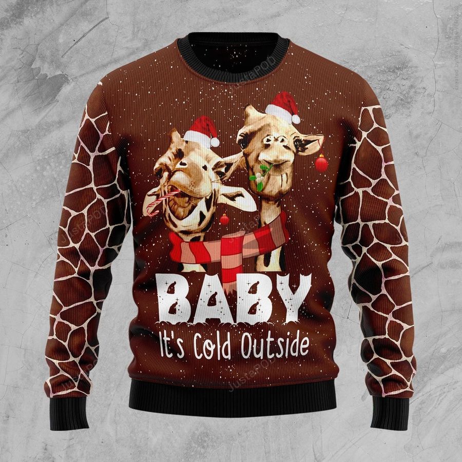 Funny Giraffe Baby Its Cold Outside Ugly Christmas Sweater All