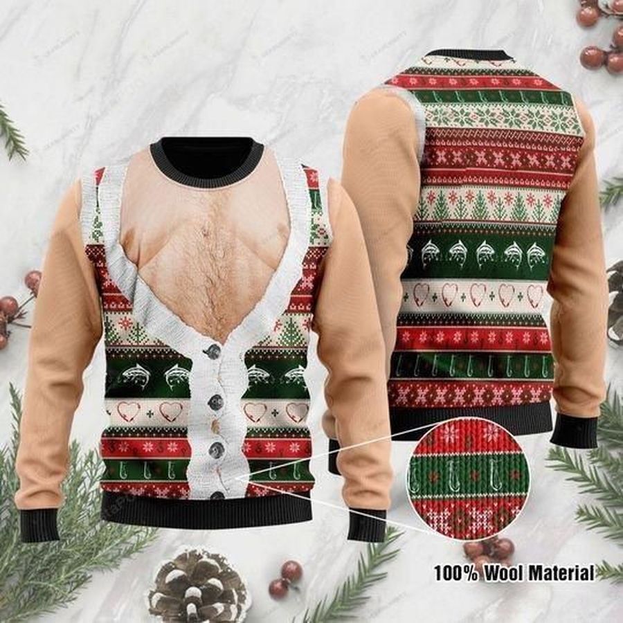 Funny Hairy Chest And Gile Ugly Christmas Sweater All Over