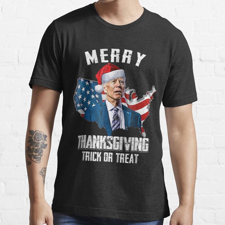 Funny Joe Biden Merry Thanksgiving USA Flag Anti Biden Shirt Essential T-Shirt