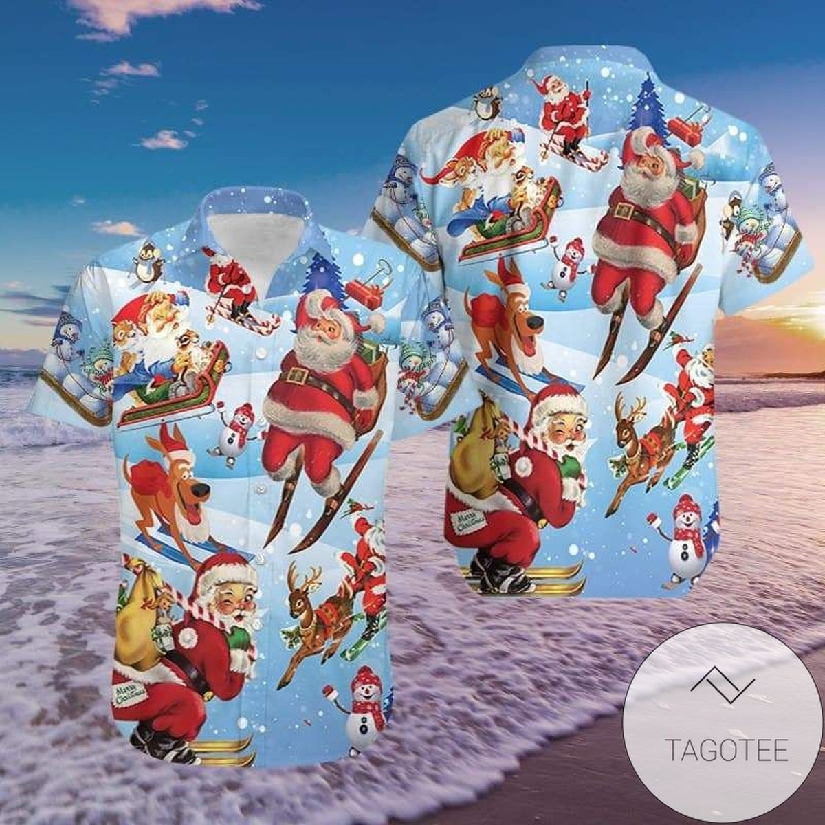 Funny Santa Claus Skiing Hawaiian Aloha Shirts 211l