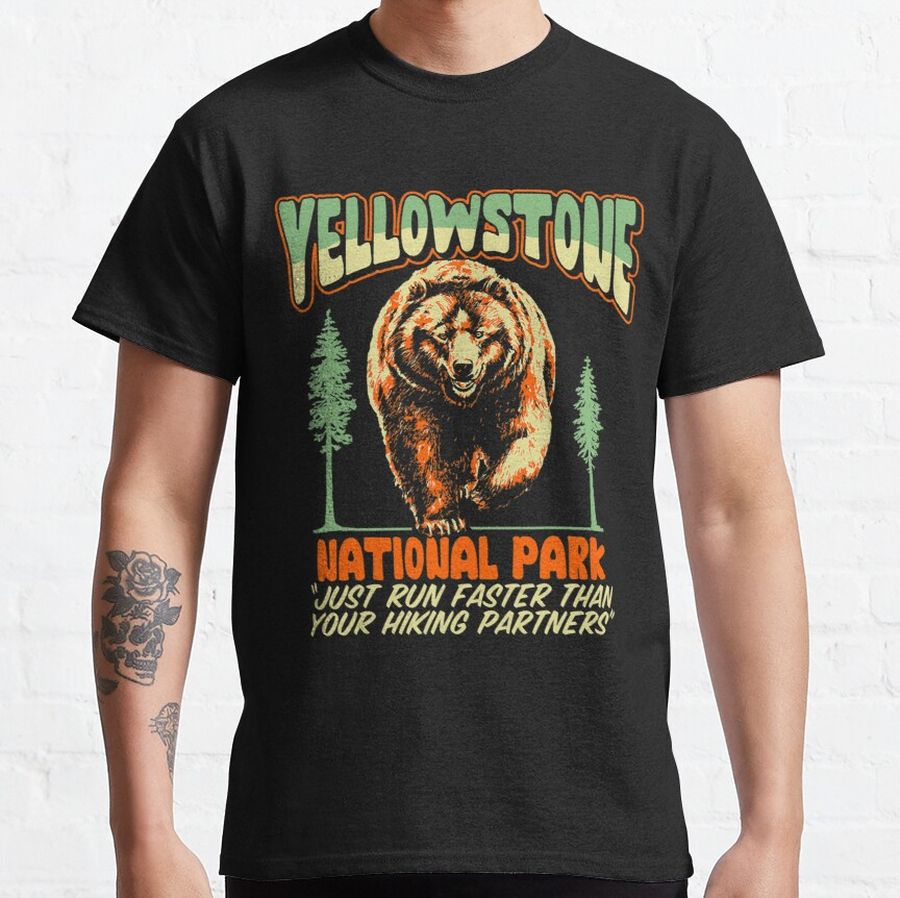 Funny Yellowstone Park Grizzly Bear Outrun Hiking Partners Classic T-Shirt
