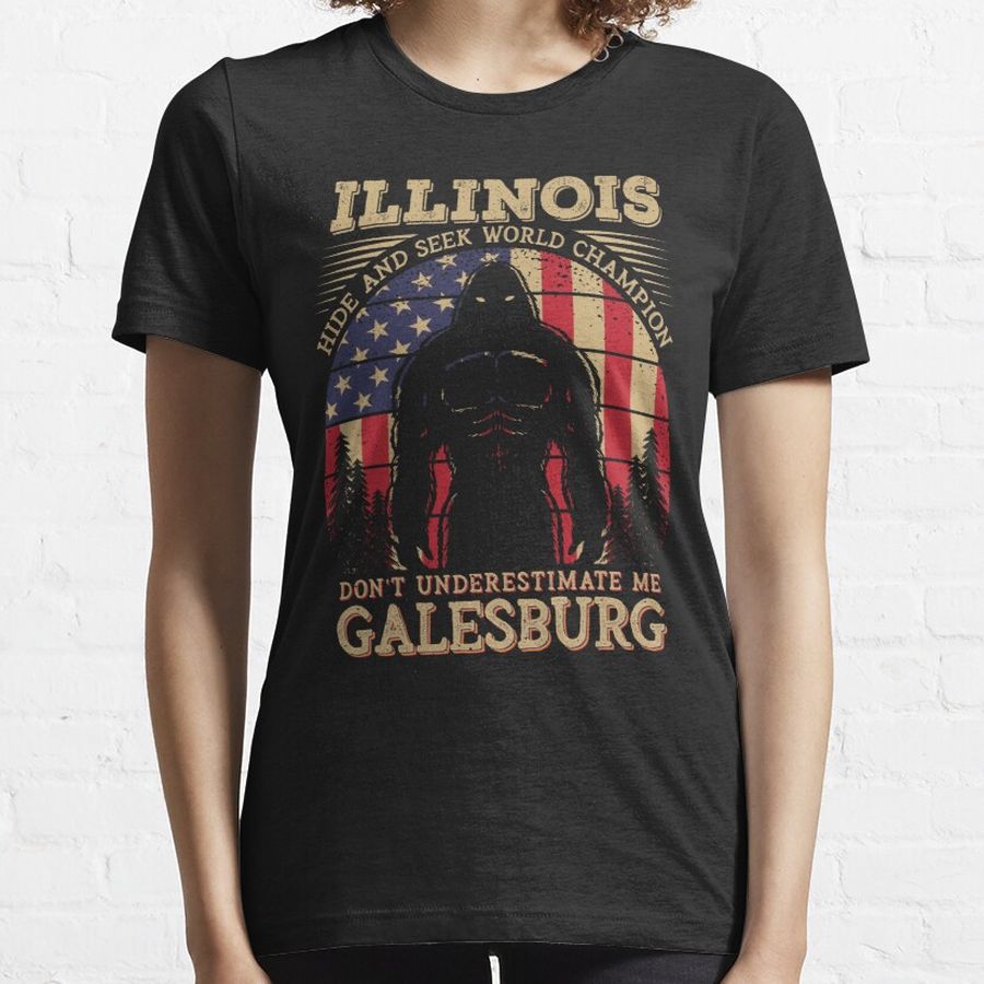 Galesburg Illinois Bigfoot 4th of July Patriotic USA Flag Sasquatch Essential T-Shirt