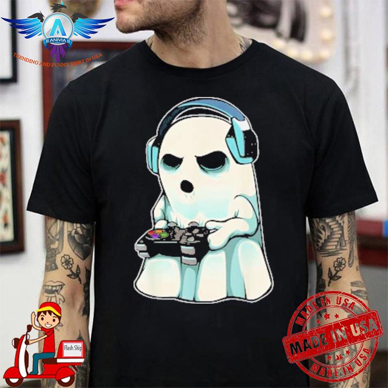Gamer ghost lazy halloween costume cool videogame gaming shirt