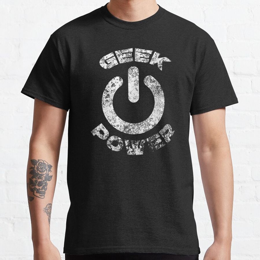 Geek Power--White-Antiqued Classic T-Shirt