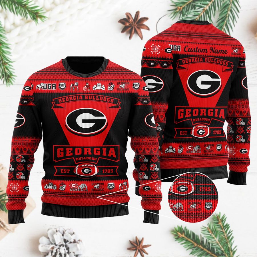 Georgia Bulldogs Football Team Logo Custom Name Personalized Ugly Christmas Sweater, Ugly Sweater, Christmas Sweaters, Hoodie, Sweatshirt, Sweater