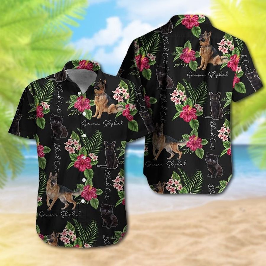 German Shepherd Black Cat Hawaiian Shirt 0144 T2nvm0007