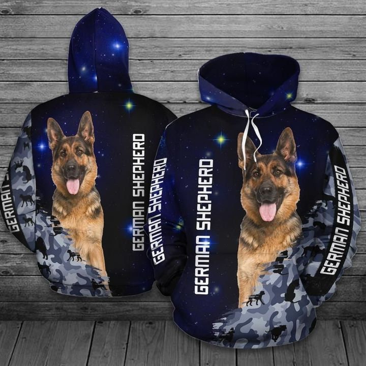 German Shepherd Dog Blue Galaxy 3D Hoodie, 3D Hoodie For Men, All Over Print