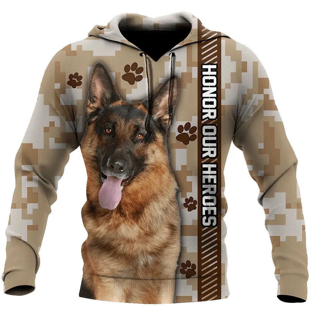 German Shepherd Dog Camo Cool 3D All Over Print Pullover Hoodie, 3D Hoodie For Men,