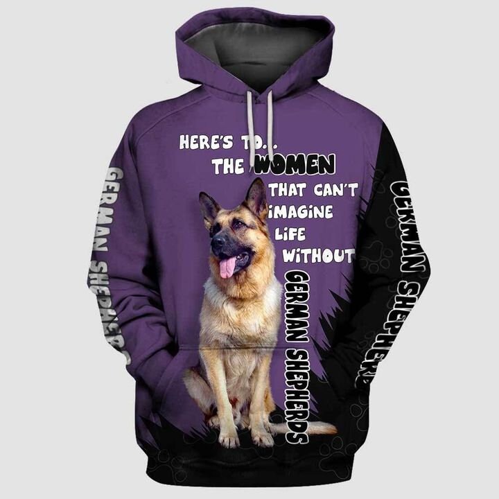 German Shepherd Dog Purple Streetwear  3D Hoodie, 3D Hoodie For Men, All Over Print - Can't Image Life Without GERMAN SHEPHERD