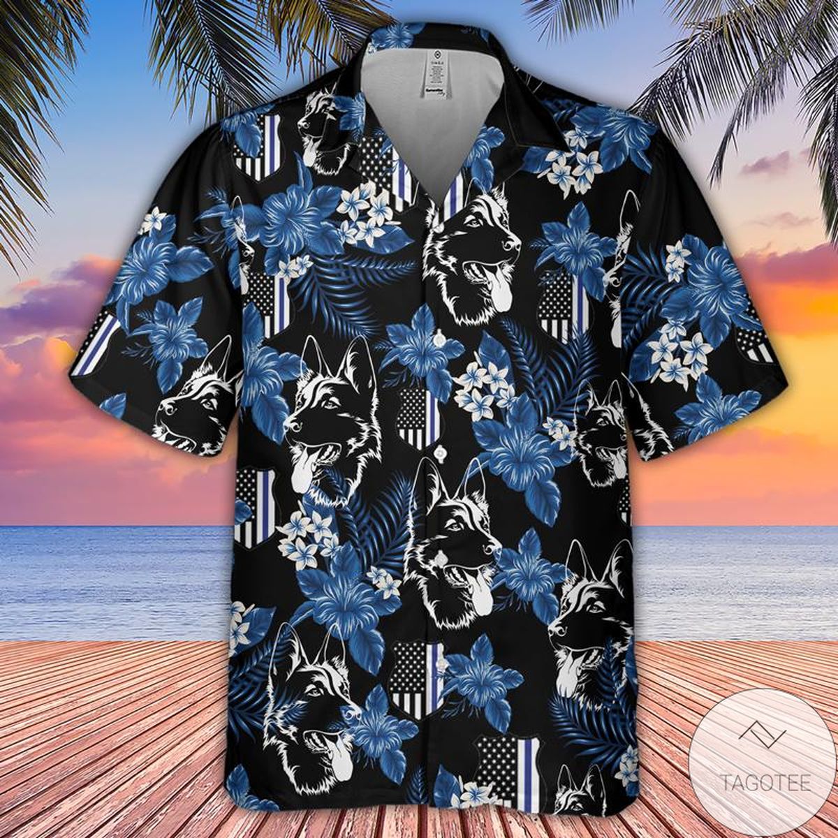 German Shepherd Police Seamless Pattern Hawaiian Shirt
