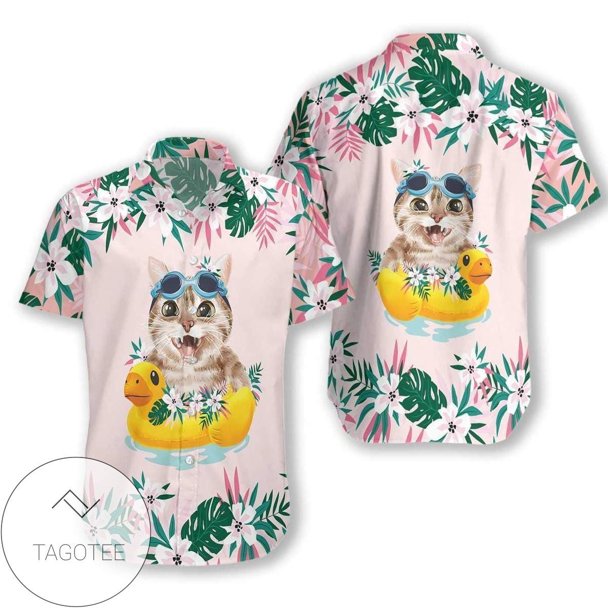 Get Here Cute Cat Beach Time Unisex Hawaiian Aloha Shirts H