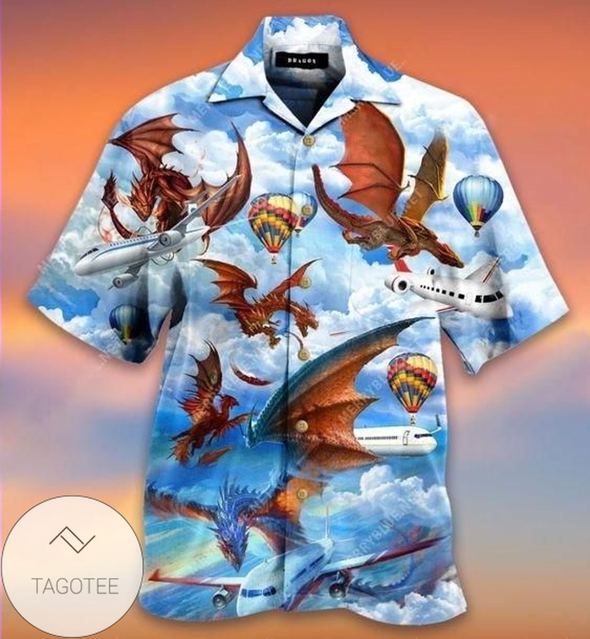 Get Here Hawaiian Aloha Shirts Dragon Hunting Airplane