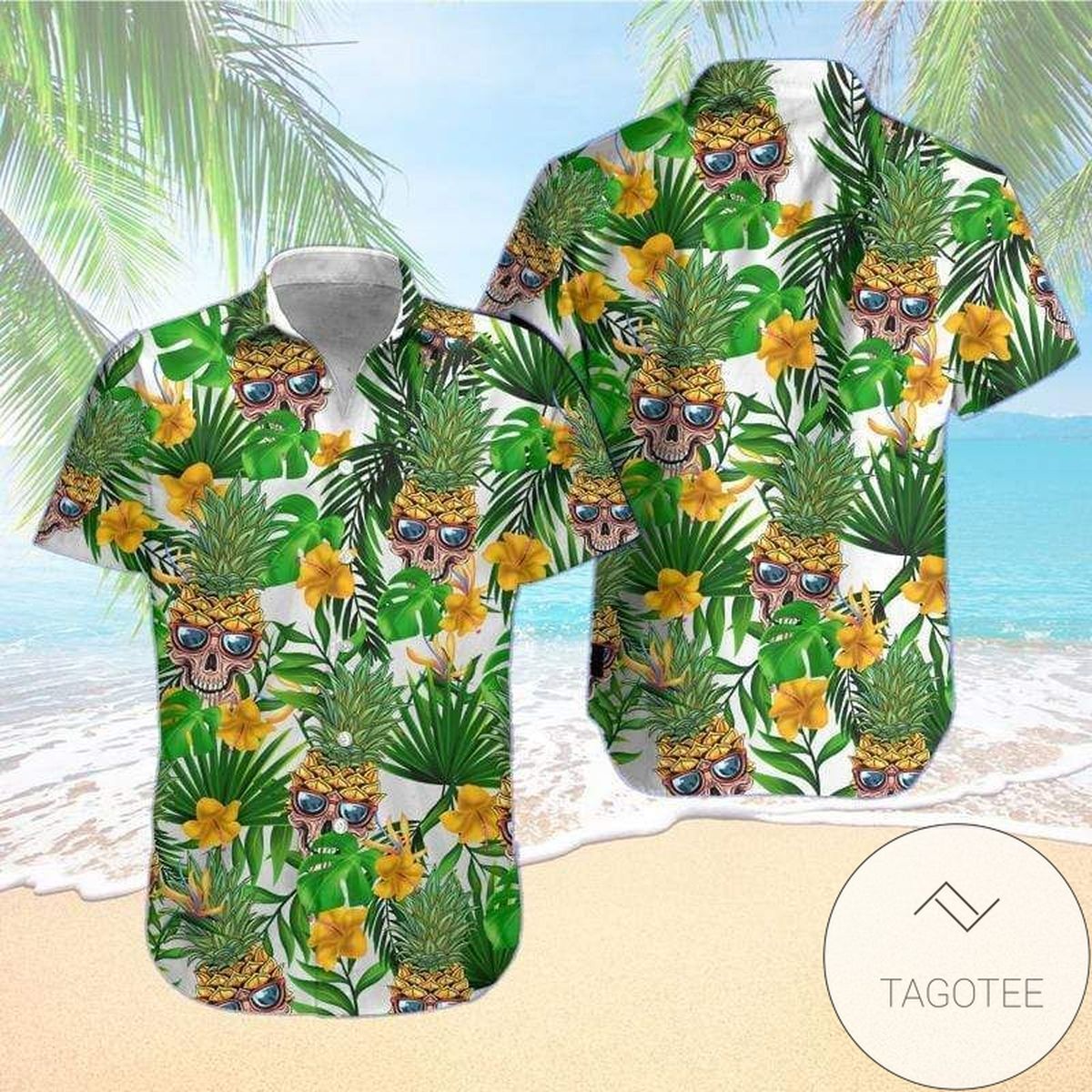 Get Here Skull Pineapple Sunglasses Tropical Full Authentic Hawaiian Shirt 2022s