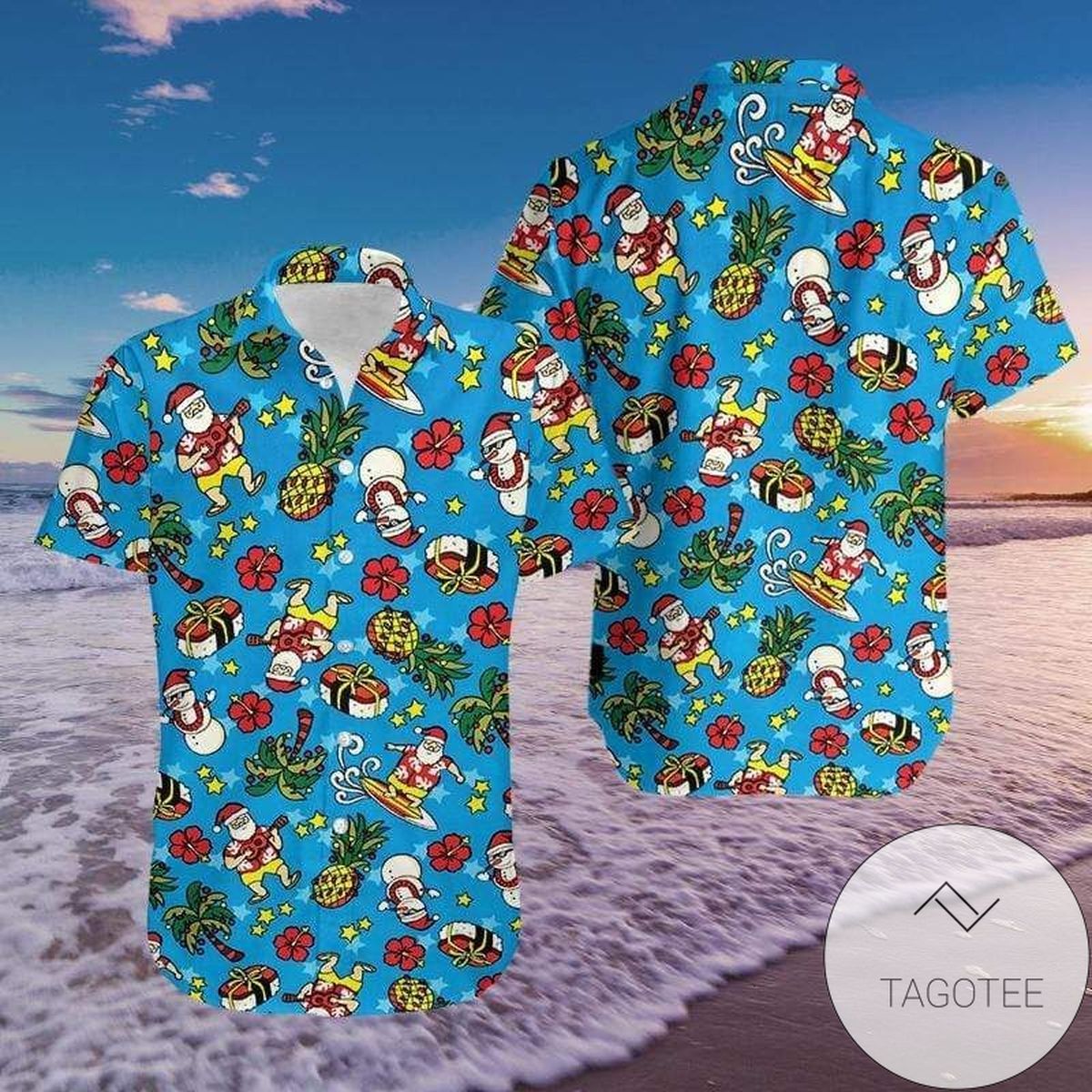 Get Now Blue Santa Claus Playing Guitar Pineapple Authentic Hawaiian Shirt 2022s 2111l