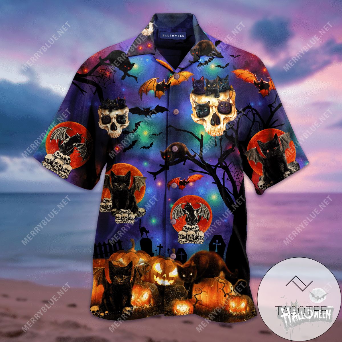 Get Now Scary Halloween Black Cat Unisex Authentic Hawaiian Shirt 2022