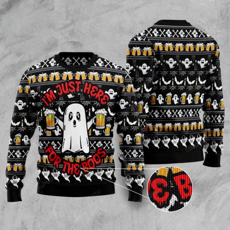 Ghost And Beer I'm Just Here For The Boos Ugly Sweater