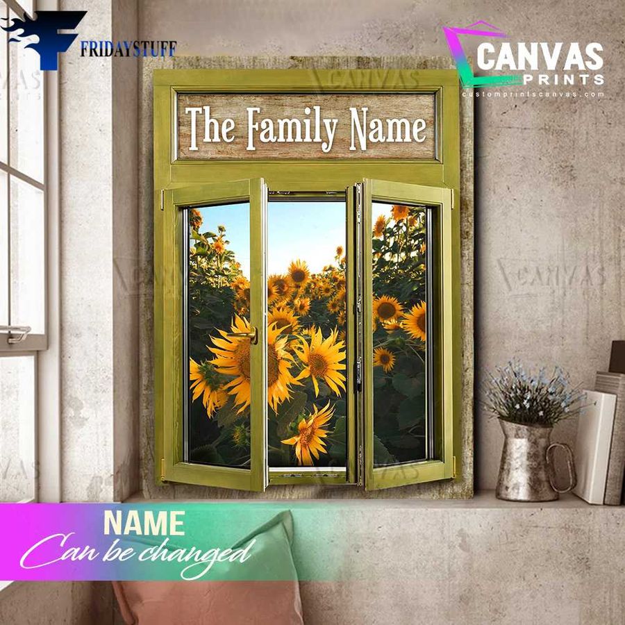 Gift For Family, Sunflower Poster, Sunflower Window, Window Poster Customized Personalized NAME Poster Home Decor Poster Canvas