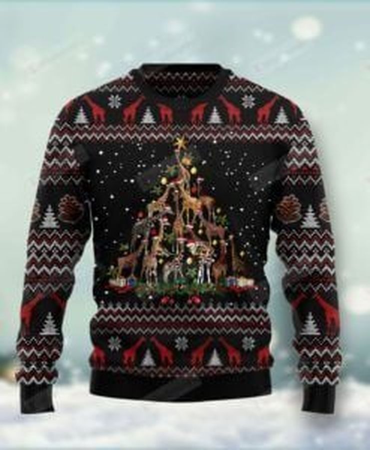 Giraffe Christmas Tree Ugly Christmas Sweater, All Over Print Sweatshirt