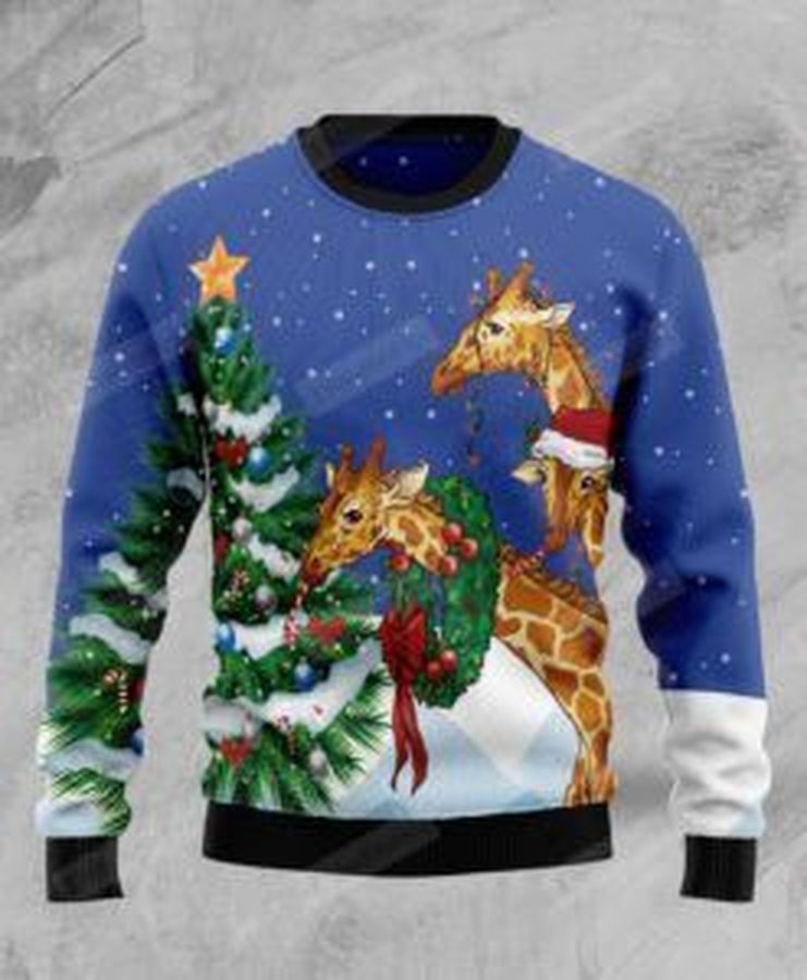 Giraffe Family Xmas Ugly Christmas Sweater, All Over Print Sweatshirt
