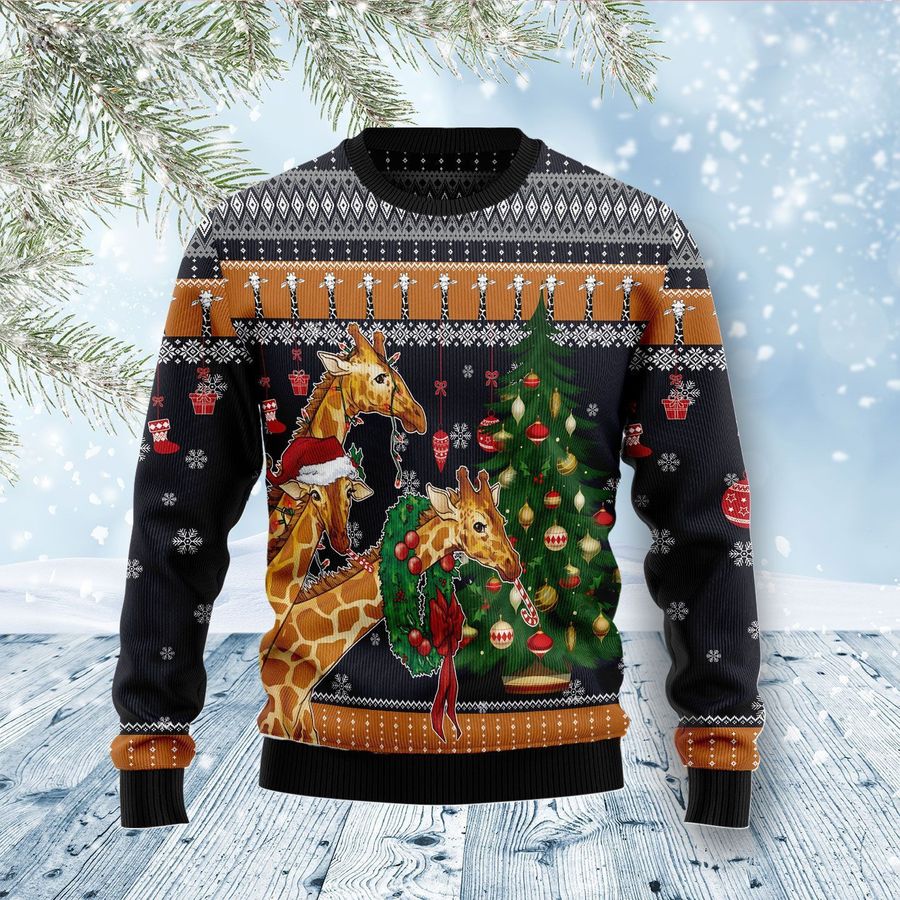 Giraffe Love Christmas Ugly Christmas Sweater All Over Print Sweatshirt
